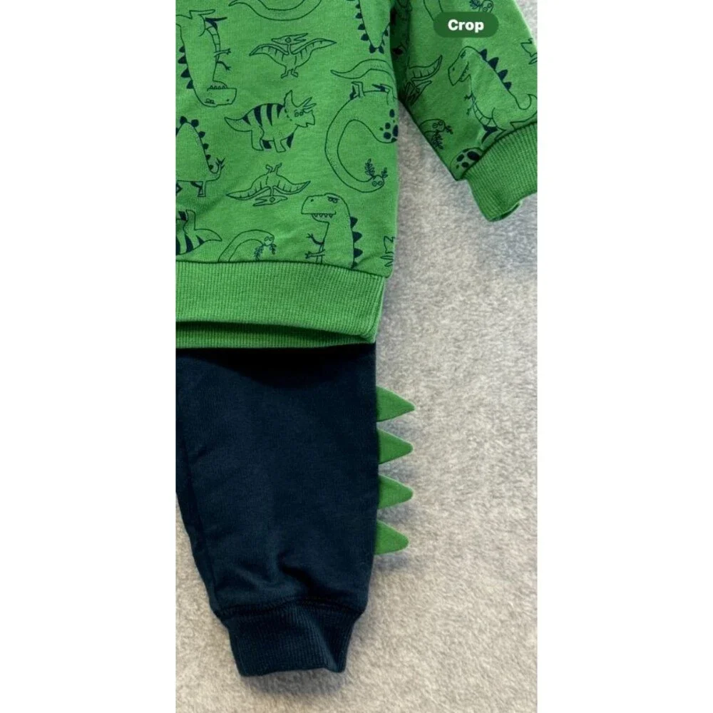 Carters Boys 2 Piece Green Dinosaur Sweatshirt Blue Jogger Playwear Set 12 Month